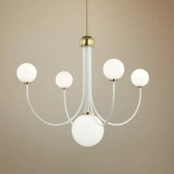 Mitzi Coco 30"W Aged Brass And White 5-Light LED Chandelier