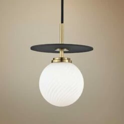 Mitzi Ellis 7" Wide Aged Brass And Black Modern LED Mini Pendant