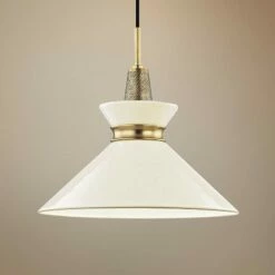 Mitzi Kiki 14" Wide Aged Brass And Cream Shade Modern Pendant Light