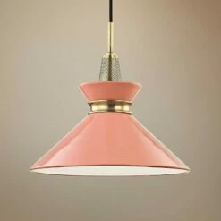 Mitzi Kiki 14" Wide Aged Brass Pendant Light W/ Pink Shade