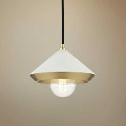 Mitzi Marnie 8" Wide Aged Brass Mini Pendant W/ White Shade