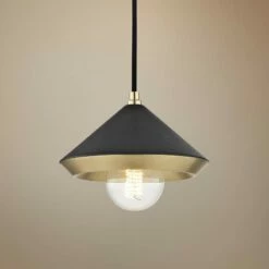 Mitzi Marnie 8" Wide Modern Black And Aged Brass Mini Pendant
