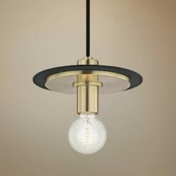 Mitzi Milo 9" Wide Aged Brass And Black Mini Pendant
