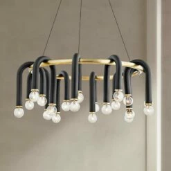 Mitzi Whit 28 3/4"W 20-Light Aged Brass And Black Chandelier
