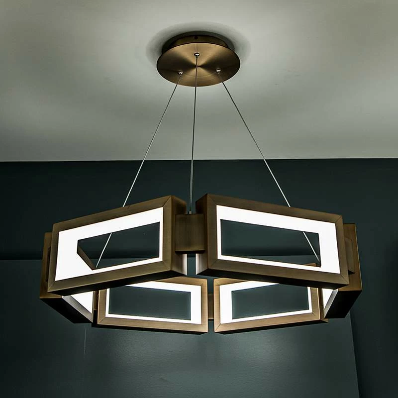 Modern Forms Mies 29"W Aged Brass 6-Light LED Chandelier 6 Modern Forms Mies 29"W Aged Brass 6-Light LED Chandelier - Image 4