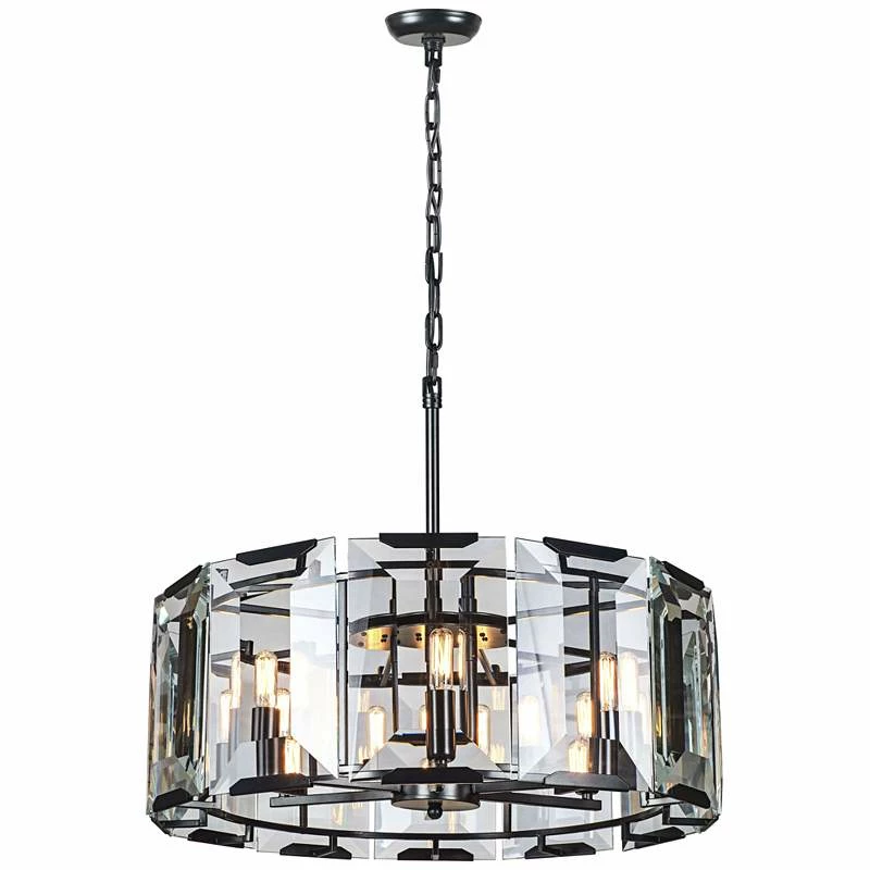 Monaco 26"W Glass Drum Matte Black Pendant Light 4 Monaco 26"W Glass Drum Matte Black Pendant Light - Image 2
