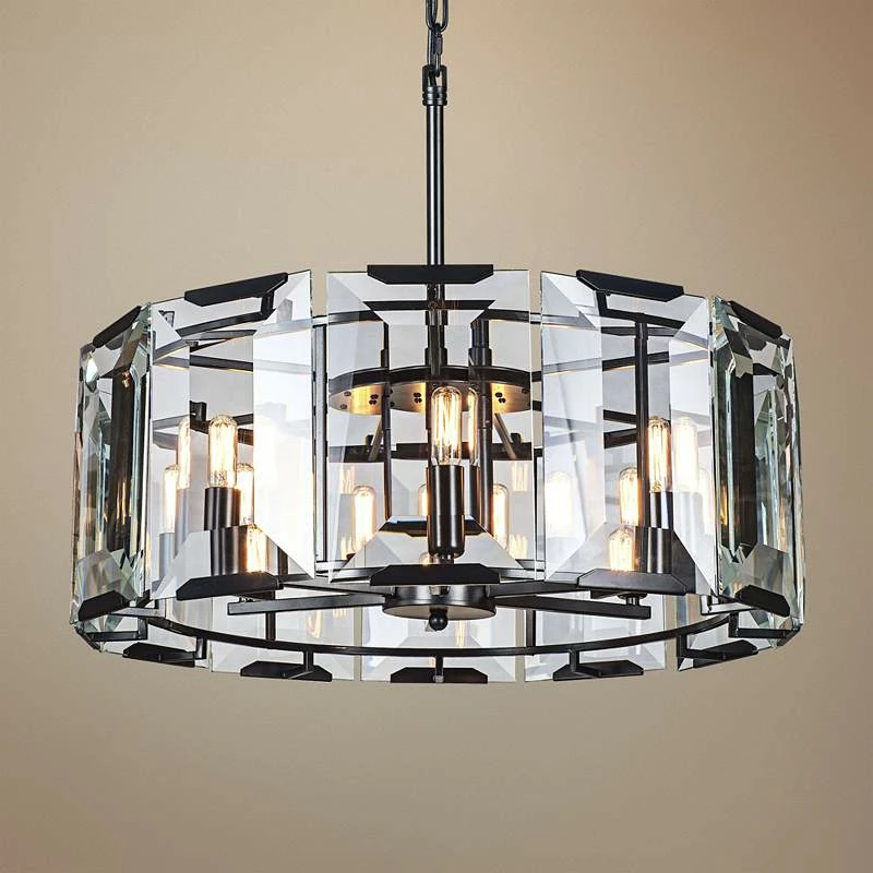 Monaco 26"W Glass Drum Matte Black Pendant Light 3 Monaco 26"W Glass Drum Matte Black Pendant Light