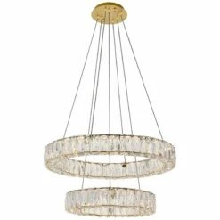 Monroe 23 1/2" Wide Gold And Crystal 2-Tier LED Chandelier -Lighting Sales Shop monroe 23 and one half inch wide gold and crystal 2 tier led chandelier 78k64views1
