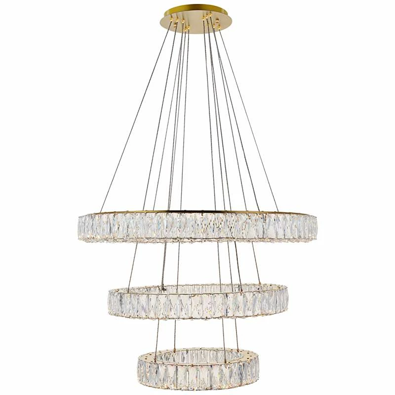 Monroe 31 1/2" Wide Gold And Crystal 3-Tier LED Chandelier 4 Monroe 31 1/2" Wide Gold And Crystal 3-Tier LED Chandelier - Image 2