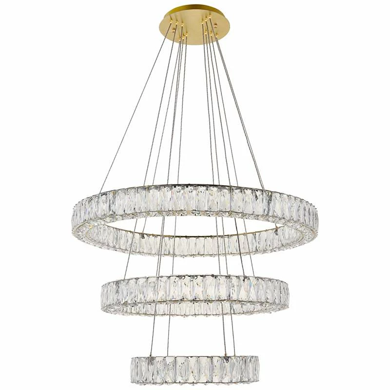 Monroe 31 1/2" Wide Gold And Crystal 3-Tier LED Chandelier 5 Monroe 31 1/2" Wide Gold And Crystal 3-Tier LED Chandelier - Image 3
