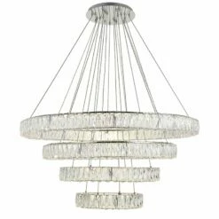 Monroe 42" Wide Chrome And Crystal 4-Tier LED Chandelier -Lighting Sales Shop monroe 42 inch wide chrome and crystal 4 tier led chandelier 77h98views1