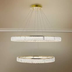 Monroe 42" Wide Gold And Crystal 2-Tier LED Ring Chandelier