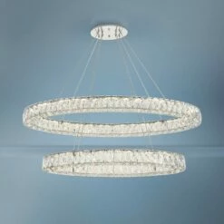 Monroe 48" Wide Chrome And Crystal 2-Tier Oval LED Chandelier