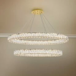 Monroe 48" Wide Gold And Crystal 2-Tier Oval LED Chandelier