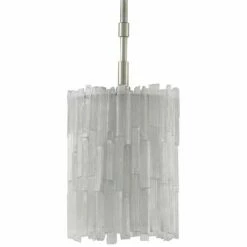 Moonstone 8" Wide Silver Leaf Selenite Crystal Mini Pendant