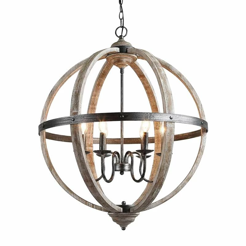 Navejo 27" Wide Antique Wood 6-Light Globe Chandelier 3 Navejo 27" Wide Antique Wood 6-Light Globe Chandelier