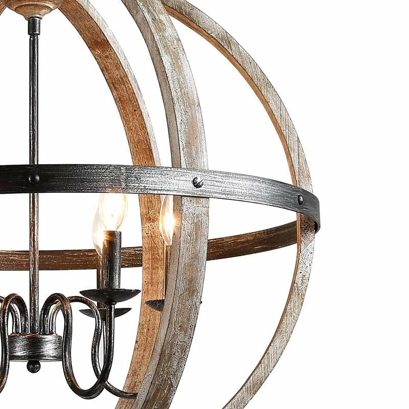 Navejo 27" Wide Antique Wood 6-Light Globe Chandelier 6 Navejo 27" Wide Antique Wood 6-Light Globe Chandelier - Image 4