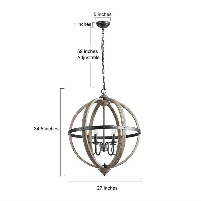 Navejo 27" Wide Antique Wood 6-Light Globe Chandelier 7 Navejo 27" Wide Antique Wood 6-Light Globe Chandelier - Image 5