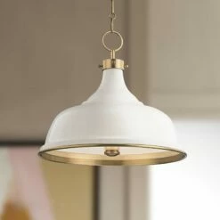 Painted No.1 18"W Aged Brass Pendant With Off-White Shade