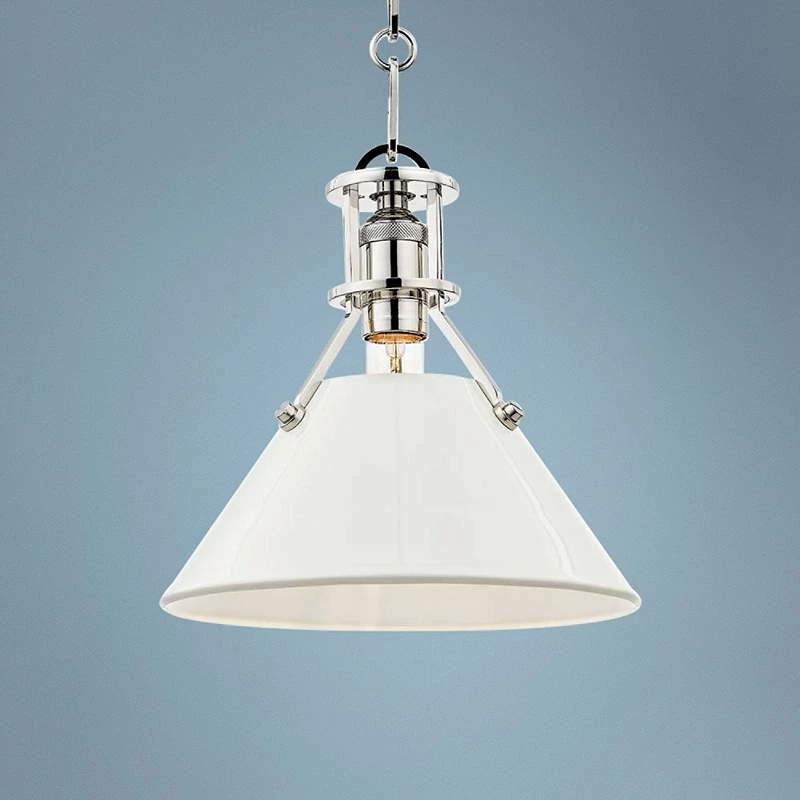 Painted No.2 9 1/2"W Nickel Mini Pendant W/ Off-White Shade 3 Painted No.2 9 1/2"W Nickel Mini Pendant W/ Off-White Shade