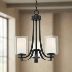 Parsons Studio 18" Wide Sand Black Coal 3-Light Chandelier