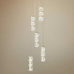 Polaris 12" Wide Gold And Crystal LED Multi Light Pendant