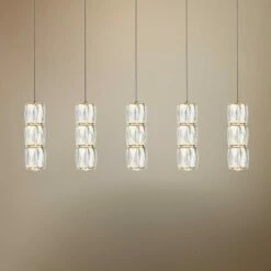 Polaris 36" Wide Gold Crystal LED Linear Multi Light Pendant