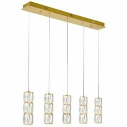 Polaris 36" Wide Gold Crystal LED Linear Multi Light Pendant 10 Polaris 36" Wide Gold Crystal LED Linear Multi Light Pendant -Lighting Sales Shop polaris 36 inch wide gold crystal led linear multi light pendant 77h89views1