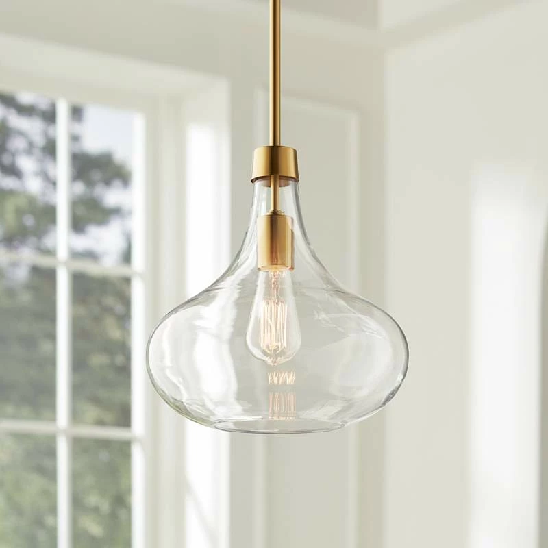 Possini Euro Asni 11" Wide Antique Gold And Glass Modern Mini Pendant 4 Possini Euro Asni 11" Wide Antique Gold And Glass Modern Mini Pendant - Image 2