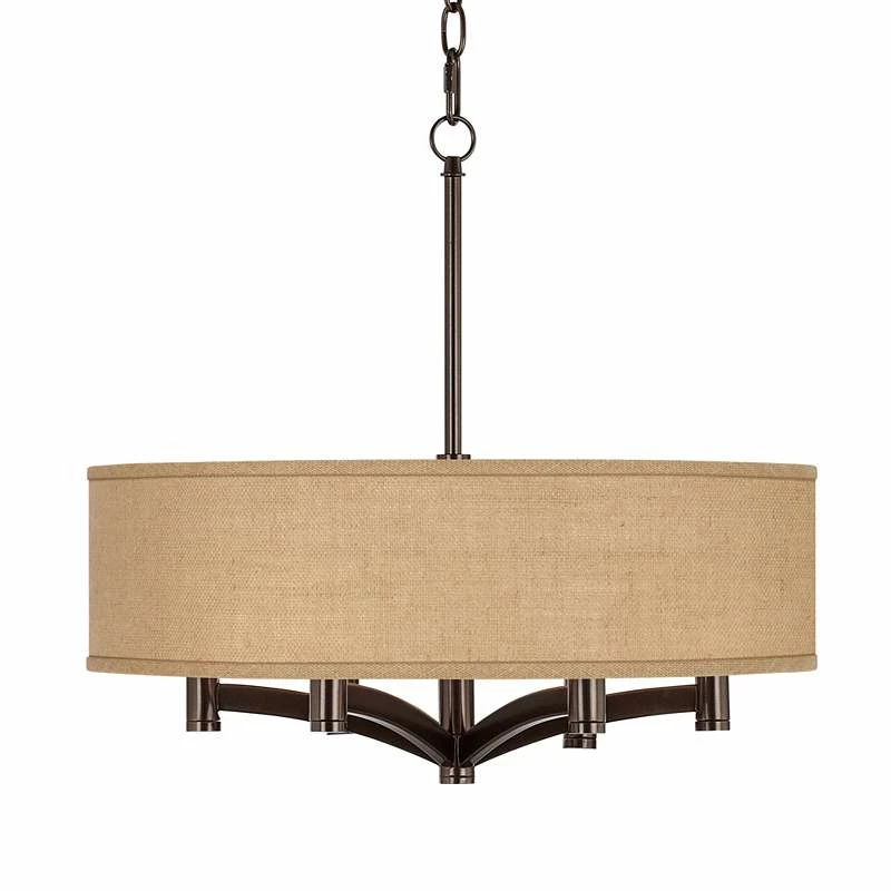 Possini Euro Ava 20" Wide Woven Burlap 6-Light Bronze Pendant 4 Possini Euro Ava 20" Wide Woven Burlap 6-Light Bronze Pendant - Image 2