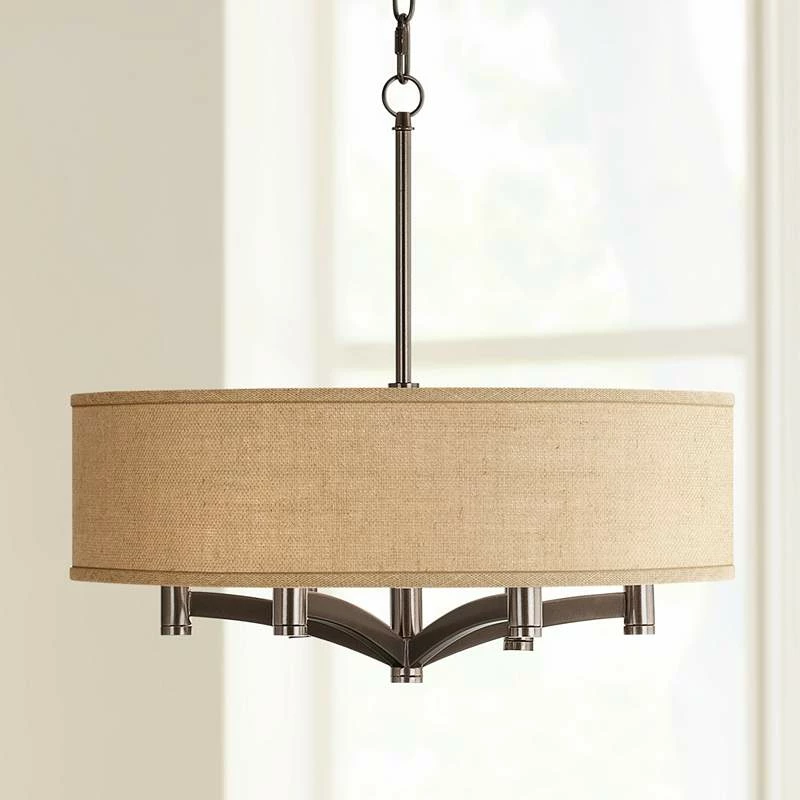 Possini Euro Ava 20" Wide Woven Burlap 6-Light Bronze Pendant 3 Possini Euro Ava 20" Wide Woven Burlap 6-Light Bronze Pendant