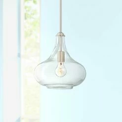 Possini Euro Belford 11" Brushed Nickel Handcrafted Glass Mini Pendant