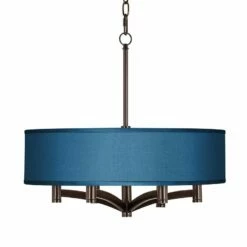 Possini Euro Blue Faux Silk Ava 6-Light Bronze Pendant Chandelier