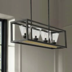 Possini Euro Callan 38" Wide Bronze 4-Light Rectangular Island Pendant