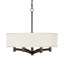 Possini Euro Cream Textured Ava 6-Light Bronze Pendant Chandelier