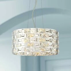 Possini Euro Crystal Rain 15 1/2" Wide Chrome LED Pendant