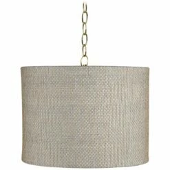Possini Euro Gray And Gold 15" Wide Antique Brass Shaded Pendant Light