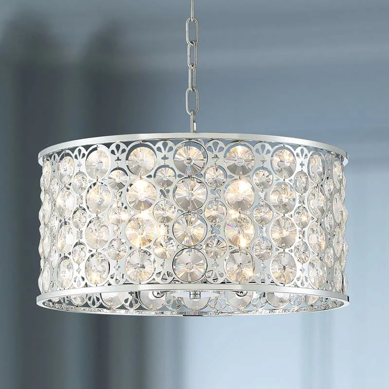 Possini Euro Murphy 19 3/4" Wide Chrome And Crystal Drum Pendant Light 3 Possini Euro Murphy 19 3/4" Wide Chrome And Crystal Drum Pendant Light