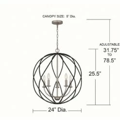 Quoizel Bryn 24" 5-Light Open Globe Black And Antique Nickel Pendant -Lighting Sales Shop quoizel bryn 24 inch 5 light open globe black and antique nickel pendant 152t2views3