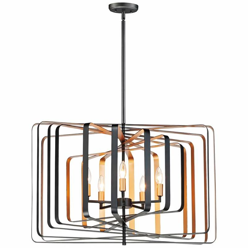 Maxim Radial 30" Wide Rectangular Black Gold 5-Light Modern Pendant Light 4 Maxim Radial 30" Wide Rectangular Black Gold 5-Light Modern Pendant Light - Image 2