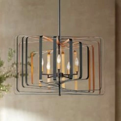 Maxim Radial 30" Wide Rectangular Black Gold 5-Light Modern Pendant Light