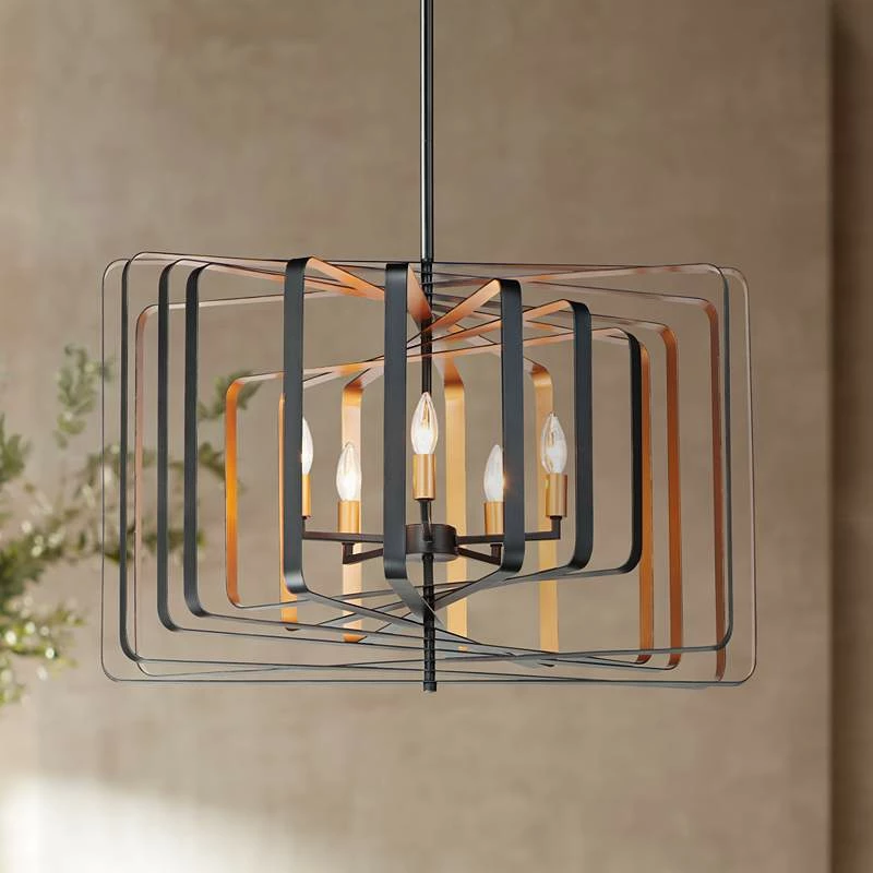 Maxim Radial 30" Wide Rectangular Black Gold 5-Light Modern Pendant Light 3 Maxim Radial 30" Wide Rectangular Black Gold 5-Light Modern Pendant Light