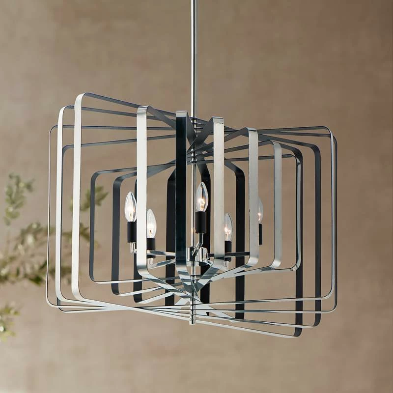 Maxim Radial 30"W Rectangular Nickel Black 5-Light Pendant Light 3 Maxim Radial 30"W Rectangular Nickel Black 5-Light Pendant Light