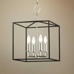 Richie 13" Wide Polished Nickel And Black 4-Light Pendant
