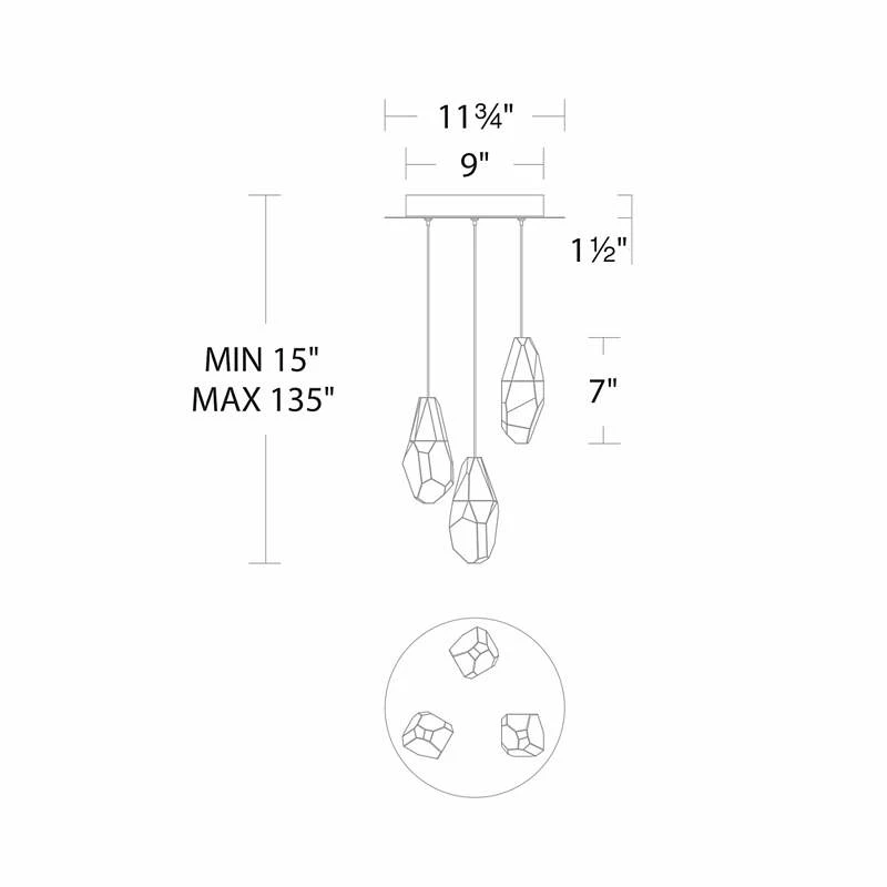 Schonbek Martini 3 Light LED Multi-Light Crystal Pendant 5 Schonbek Martini 3 Light LED Multi-Light Crystal Pendant - Image 3