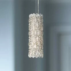 Schonbek Sarella 5" Wide Silver And Crystal Column Pendant