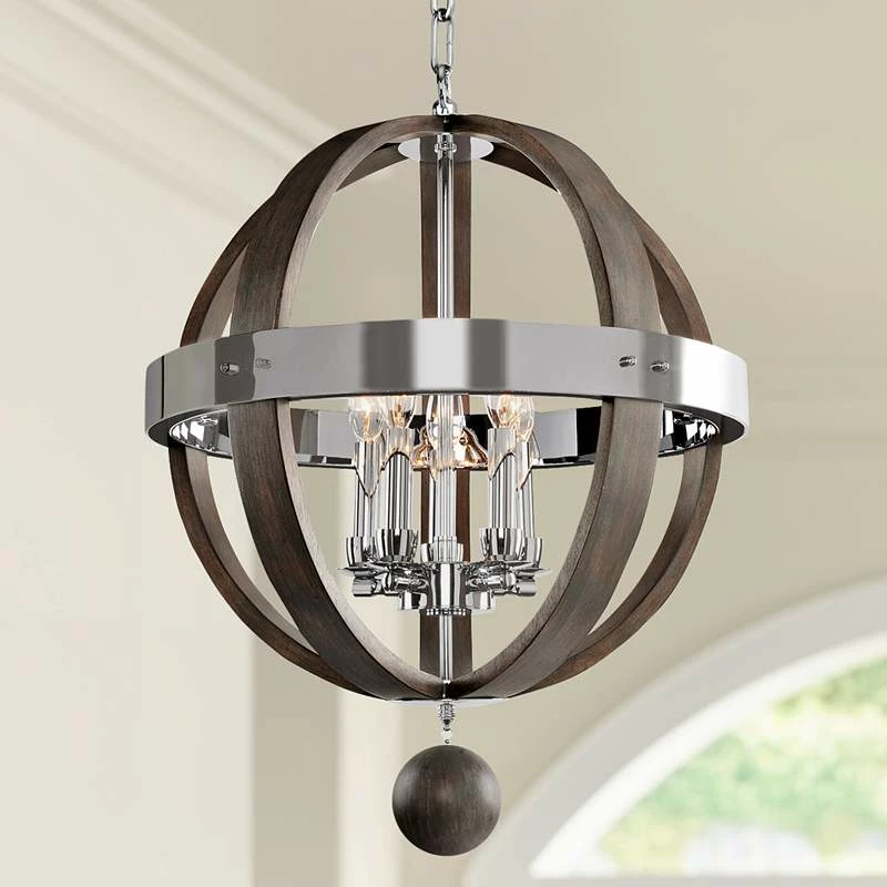 Sharlow Charcoal And Silverleaf Glass 19"W 5-Light Pendant 3 Sharlow Charcoal And Silverleaf Glass 19"W 5-Light Pendant