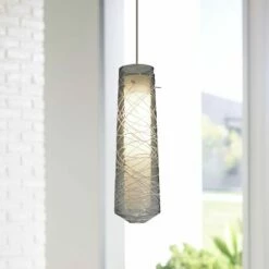 AFX Spun 5" Wide Satin Nickel LED Mini Pendant With Smoke Glass