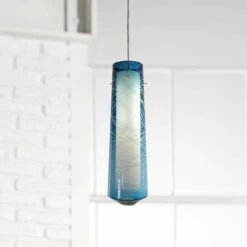 AFX Spun 5"W Satin Nickel LED Mini Pendant With Steel Blue Glass