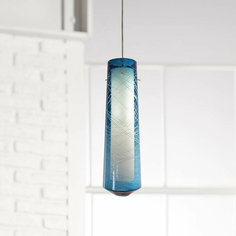 AFX Spun 5"W Satin Nickel LED Mini Pendant With Steel Blue Glass 3 AFX Spun 5"W Satin Nickel LED Mini Pendant With Steel Blue Glass